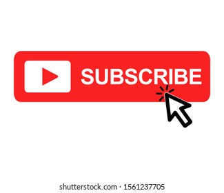 Subscribe red button with click cursor icon design. Subscribe button icon in trendy flat style design. Vector illustration.