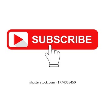 Subscribe red button and  hand cursor notification. Subscribe isolated symbols.vector illustration