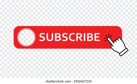 Subscribe red button with hand finger click pointer. subscribe Social media concept isolated on transparent background. Vector icon illustration