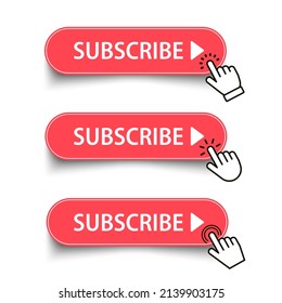 Subscribe red button set click cursor or pointer. Subscribing. EPS 10. Vector illustration