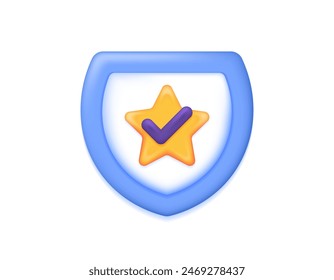 subscribe to security software or applications. premium antivirus. protection and safety of user data. illustration of a shield with stars and check marks. icon or symbol. minimalist 3d illustration