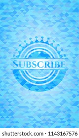 Subscribe sky blue emblem with triangle mosaic background