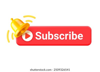 Subscribe social media channel. 3d vector illustration with button and notification bell 