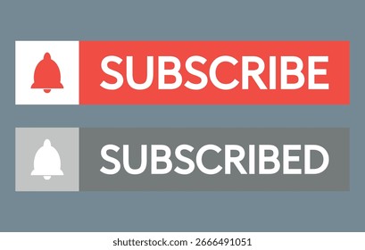 Ícones dos botões Assinar e Assinar com Campainha de Notificação. Fácil de usar em web design, banners, miniaturas e elementos UX UI.