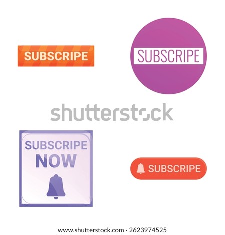 Subscribe symbol icons set cartoon vector. Various subscribe button. Social media, internet