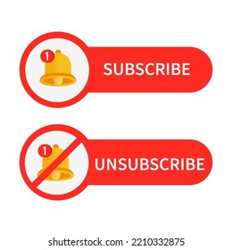 Subscribe and unsubscribe buttons isolated on white background for channel, blog, vlog, social media