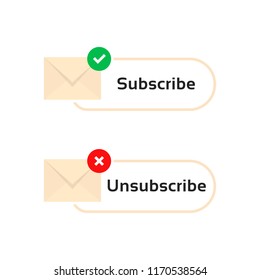 subscribe and unsubscribe letters. concept of you've got mail with registration and mail receive. simple flat cartoon style trend modern sms logo graphic art user interface design isolated on white