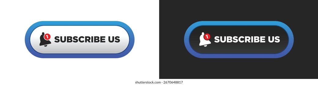 Subscribe Us modern sticker button label with badge notification bell sign symbol.