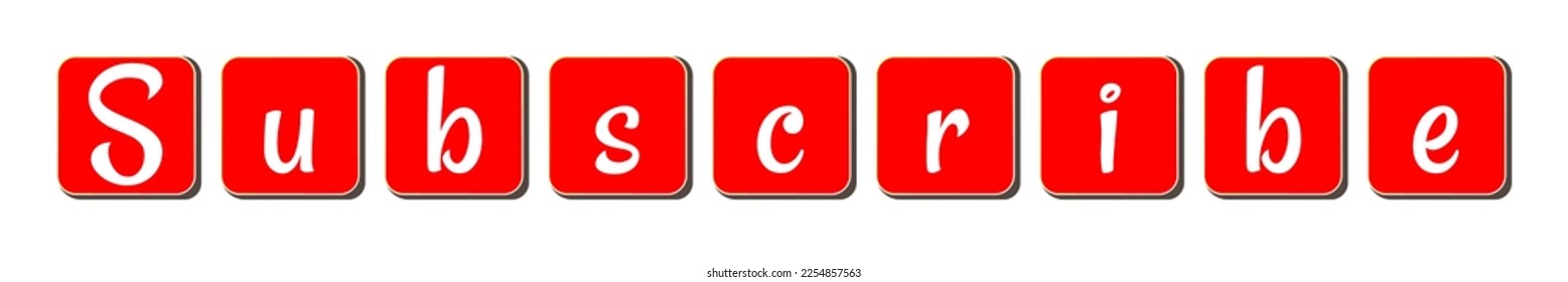 Suscribirse, texto blanco en el bloque rojo. Ilustración vectorial, archivo eps 10. Aislado en fondo blanco. Banner ideal para canal, blog. Antecedentes en medios sociales