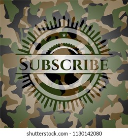 Subscribe written on a camouflage texture