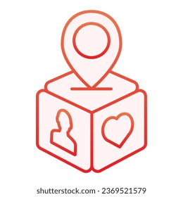 Icono plano de ubicación del suscriptor. Caja con los iconos rojos del pasador de mapa en estilo plano de moda. Diseño de degradado de ubicación de regalo, diseñado para web y aplicación. Eps 10