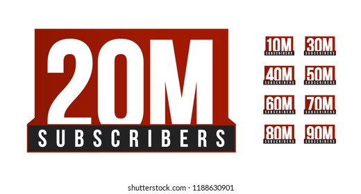 Subscribers number vector icon set. Anniversary logo template. Greeting card design element. Simple numbers of followers emblem. Red strict style isolated vector illustration on white background.