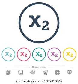 Subscript flat color icons in round outlines. 6 bonus icons included.