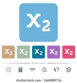 Subscript white flat icons on color rounded square backgrounds. 6 bonus icons included