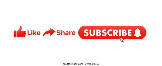 Mitgliedschaft, Glocke-Cursor. Wie, teilen. Rote abonnieren Schaltfläche für Kanal, Blog. Hintergrund sozialer Netzwerke. Marketing. Vektorgrafik. Vektorgrafik