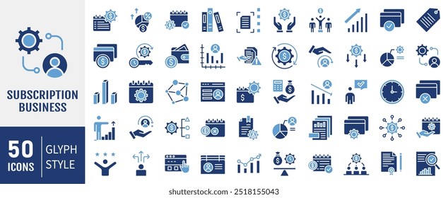 Subscription business icon collection. Containing renewal, membership, billing icon. Simple flat vector.