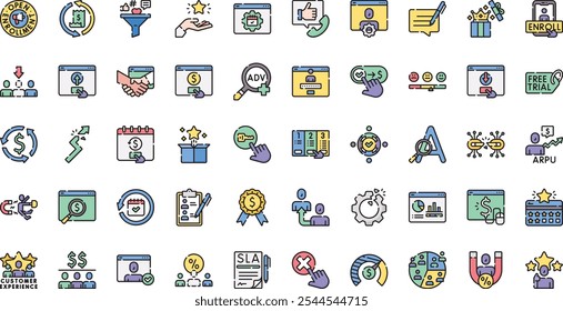 Ícones de modelo de negócios de assinatura Coleção de ícones de vetor de alta qualidade com traço editável. Ideal para projetos profissionais e criativos.