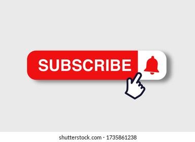 
Subscription button design with red bell icon, button for technology industry and social media
