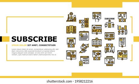 Subscription Content Landing Web Page Header Banner Template Vector. Buying Video Game And Music, Electronic Book And Film, Subscription On Blog Or Video Channel Illustration
