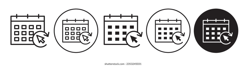 Icono de suscripción. Designación de reprogramación automática o símbolo de renovación de servicio SaaS del producto en línea. Conjunto de vectores de la tasa de pago mensual, semanal o anual hasta una fecha específica. esquema del plan de sitio web automático