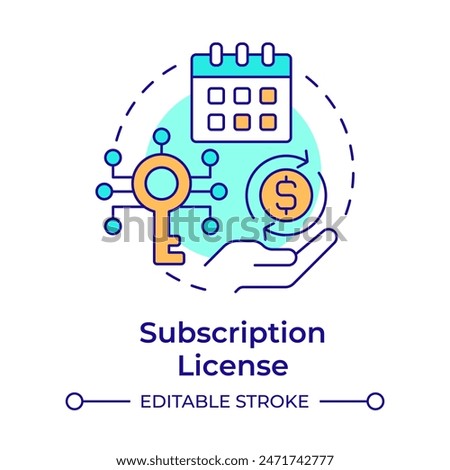 Subscription license multi color concept icon. Pricing plan, software licensing. Round shape line illustration. Abstract idea. Graphic design. Easy to use in infographic, presentation