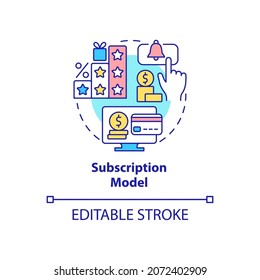 Konzeptsymbol für Mitgliedschaftsmodelle Erwerben Sie Online-Inhalte. Monatliche Gebühr für Software. Geschäftsmodell abstrakte Idee dünne Linie Illustration. Vektorgrafik einzeln auf Umrissfarben. Bearbeitbarer Hub