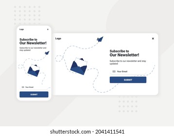 Subscription To Newsletter Pop Up Banner Template For Mobile And Desktop Version