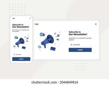Subscription To Newsletter Pop Up Banner Template For Mobile And Desktop Version