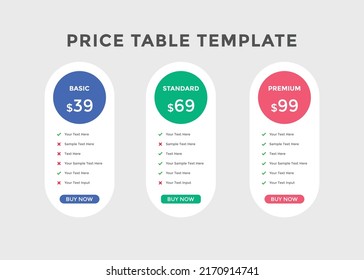 Subscription Package Pricing Comparison. Business Plan Pricing Chart. Comparison Table. Gradient Color 
