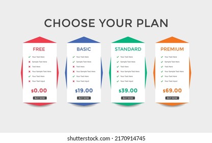 Subscription Package Pricing Comparison. Business Plan Pricing Chart. Comparison Table. Gradient Color 
