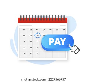 Subscription payment vector icon. Calendar with a monthly payment date for a registered member. Tax pay date. Monthly subscription payment basis fee concept. Vector illustration.