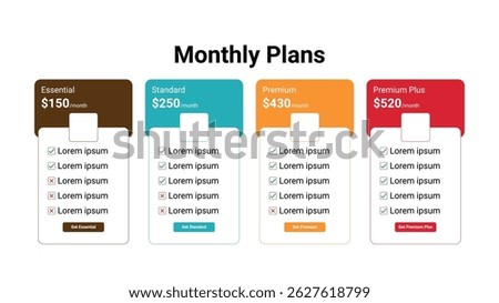 Subscription Plans Comparison Monthly Pricing Table.