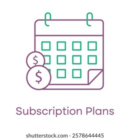 Subscription Plans Icon – Calendar with a Dollar Sign, Representing Recurring Payments