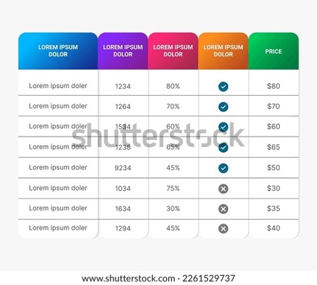 Subscription Plans Price Comparison Table Infographic Design Template
