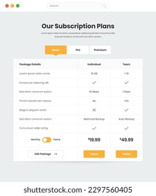 Diseño de plantillas de interfaz web de comparación de precios y planes de suscripción