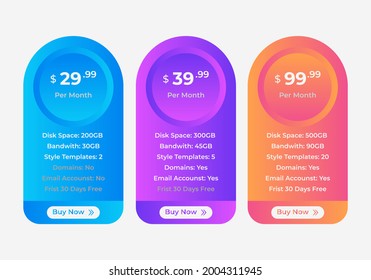 Subscription plans and Pricing table interface web template with gradient for business. Art design modern banner list. Abstract concept graphic websites, applications element.