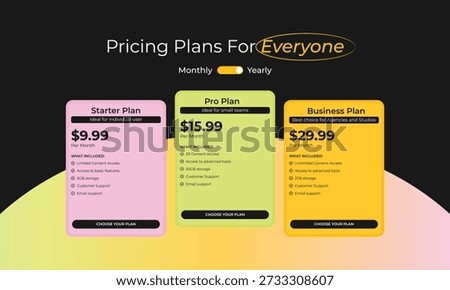 Subscription Price Plan Infographic Template. Subscription plan for online service, SaaS concept software Vector.Business subscription plan web ui element.