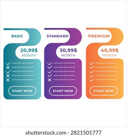 Subscription Pricing Comparison with Three Membership Packages