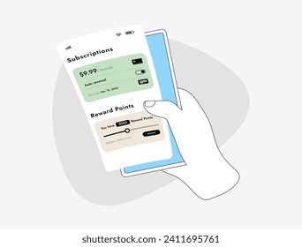 Subscription revenue model with Monthly Auto-Renewal payment mobile settings. Easy renewal, recurring mobile subscription management concept with calendar interface. Isolated Flat Vector icon