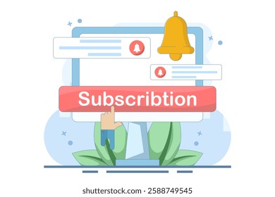 subscription service concept. Subscribe to get the latest notifications and information. laptop with bell. technology and programs. flat style illustration design.