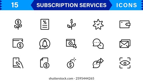 Subscription Services Icon Set. High-Quality Icons for Subscription Models, Digital Services, Payments, and Membership Platforms