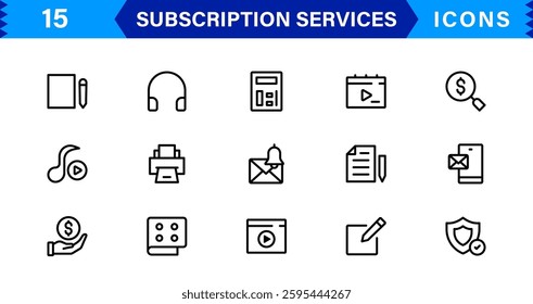 Subscription Services Icon Set. High-Quality Icons for Subscription Models, Digital Services, Payments, and Membership Platforms