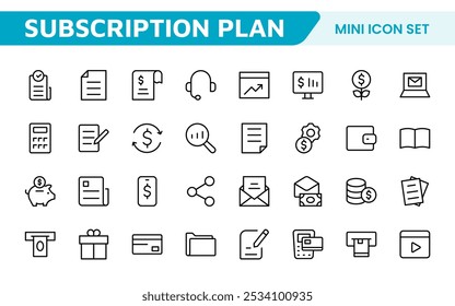 Subscription Services Icon Set. Modern and sleek icons for subscription-based platforms, perfect for enhancing user interfaces, streaming apps, SaaS products, and membership management.