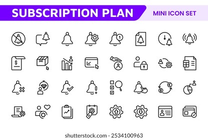 Subscription Services Icon Set. Modern and sleek icons for subscription-based platforms, perfect for enhancing user interfaces, streaming apps, SaaS products, and membership management.