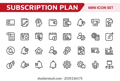 Subscription Services Icon Set. Modern and sleek icons for subscription-based platforms, perfect for enhancing user interfaces, streaming apps, SaaS products, and membership management.