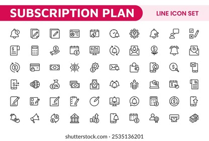 Subscription Services Icon Set. Modern and sleek icons for subscription-based platforms, perfect for enhancing user interfaces, streaming apps, SaaS products, and membership management.