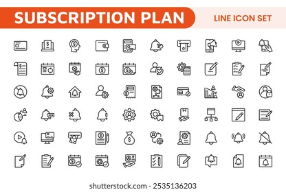 Subscription Services Icon Set. Modern and sleek icons for subscription-based platforms, perfect for enhancing user interfaces, streaming apps, SaaS products, and membership management.
