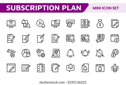 Subscription Services Icon Set. Modern and sleek icons for subscription-based platforms, perfect for enhancing user interfaces, streaming apps, SaaS products, and membership management.