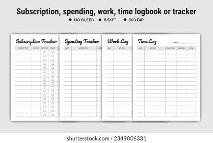 Subscription, Spending, Work, And Time Logbook Or Tracker Planner