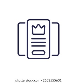 Suscripción, icono de Planes arancelarios, diseño de línea en blanco